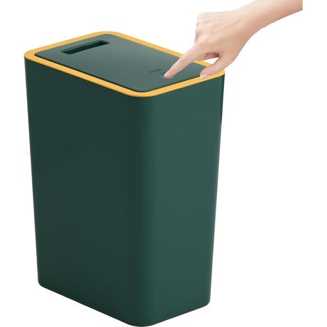 Poubelle de salle de bain - Petite poubelle de salle de bain - 10 l - Avec couvercle - Fine - Anti-odeurs - Pour cuisine, salle de bain, bureau, salon, chambre à coucher, WC - Vert (1/5)