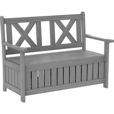 Outsunny Wood Storage Garden Bench for Patio Outdoor Seating, Charcoal Grey