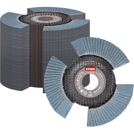 STIER Fächerschleifscheibe View Line 125 x 22,23 K80, für handelsübliche Winkelschleifer, hohe Qualität für die Verarbeitung von Stahl, Fächer-Design für freie Sicht auf das Werkstück (1/5)