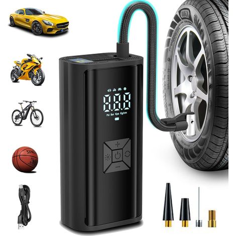 Inflador de neumáticos inalámbrico de 150 PSI, con LED y apagado automático, para bicicletas, coches, motocicletas y globos. (1/4)