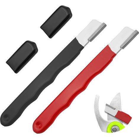 Aiguiseur d'Outils de Jardin - Lot de 2 - Acier Wolfram - Affûtage Précis Portatif - Pour Sécateurs et Cisailles - 12,5 cm Noir et Rouge (1/5)