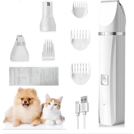 Tondeuse 4 en 1 pour pattes de chien avec coupe-pattes et meuleuse à ongles pour chiens, chats et petits animaux de compagnie pour couper les poils autour des pattes, des yeux, des oreilles, du