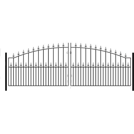 Saxon Spear Top Arched Double Driveway Gate - Solid Steel - Fits Gap of 3658 mm x 1245 mm High - Electro Galv./Black Powder Coated