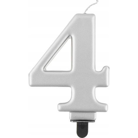 Candela numero 4, argento metallizzato, 8 cm, 1 pz.