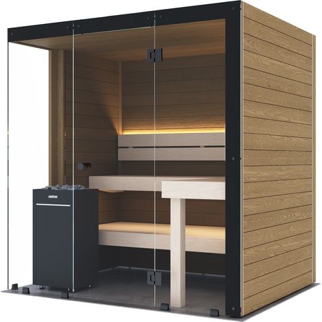 Harvia Block Left Medium Saunakabine Design-Sauna aus Thermo-Erle 198x160x210cm inkl. LED Beleuchtung