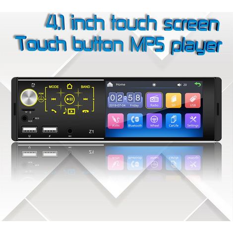Écran Tactile 1DIN Autoradio MP5 Bluetooth Double USB, Lumière Colorée, Carte SD et Clé USB, Lecteur Radio Intégré pour Voiture (1/5)