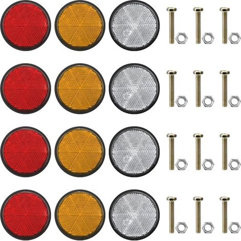 12 catadioptres Ronds Diamètre 60 mm en 3 Couleurs Catadioptre Rond à Visse avec vis M5 et écrous pour remorque Camion Caravane E 4 Rouge 4 Jaune 4 Blanche (1/5)