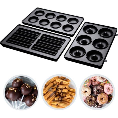 Set de 3 plaques amovibles supplémentaires pour appareil croque monsieur 3 en 1 Fiesta 24540-56 (Pour Cake pop, Mini donut (1/5)