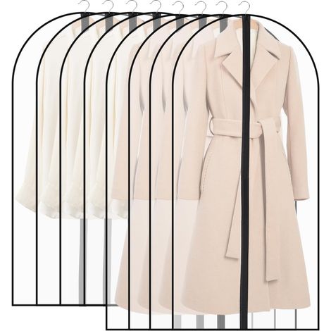 8PCS Housses de Vêtements, Housses de Protection Semi Transparentes, 60 x 120/100cm Housse Vetements à Suspendre Anti Poussière Etanche Mite Humidité, pour Chemise Costumes Manteaux, Noir (1/5)