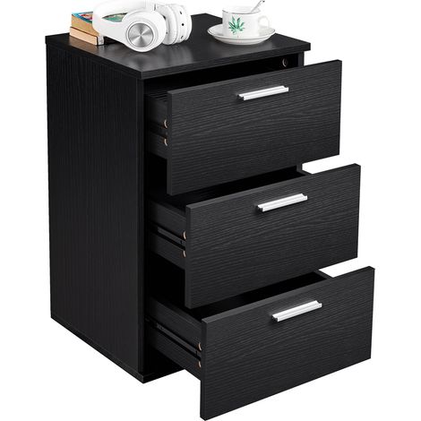 Yaheetech Comodino da Camera da Letto Cameretta Moderno Cassettiera con 3 Cassetti Mobiletto da Salotto 40 x 35 x 60 cm Nero