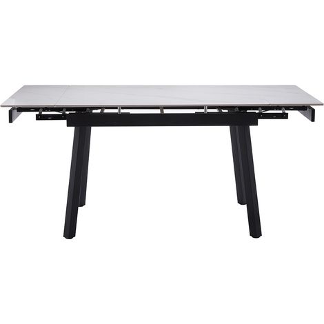 Table de salle à manger extensible avec plateau effet marbre blanc et pieds en métal noir - Longueur 120-180 x Profondeur 85 x Hauteur 77 cm (1/4)