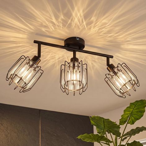 Luminaire Plafonnier LED 3 Spots, E14 Luminaires Intérieur Orientable Noir, Rampe Spot LED Mural en Cristal, Spot de Plafond, Couloir, Cuisine (Sans Ampoules) (1/5)
