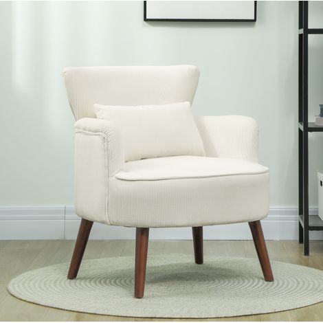 Sillón salón elegante fino con patas de madera crema OKMYHOME (1/4)