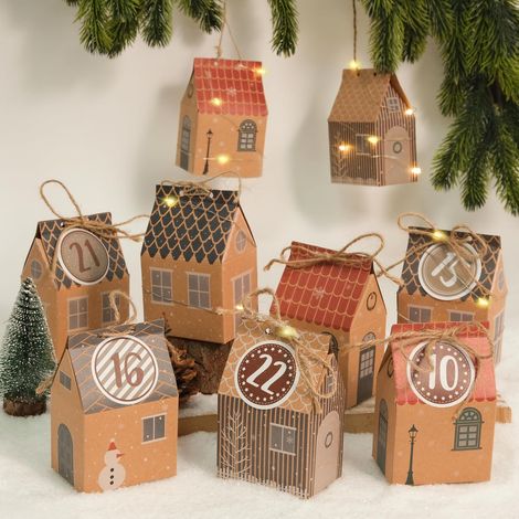 Adventskalender-Set mit 24 kleinen Geschenkboxen und Zahlenaufklebern (1/5)