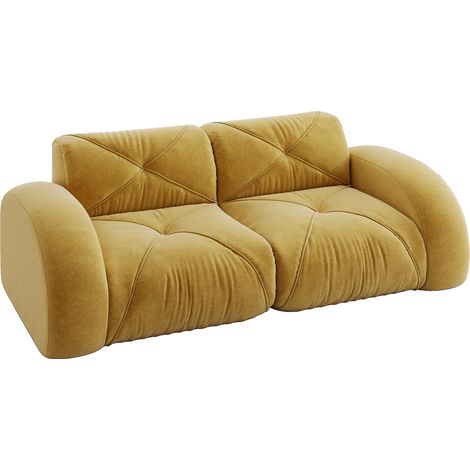 Canapé sans cadre, canapé modulaire 2 places en mousse haute densité 32D, adapté au salon, tissu chenille confortable, design antidérapant, aucun montage requis, jaune