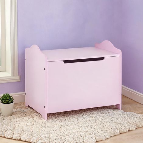 Banc coffre enfant en bois rose 60 x 40 x 48 cm couvercle (1/5)