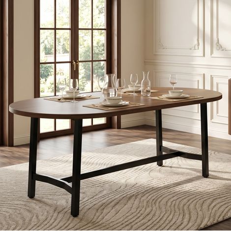 Mesa de comedor 180 x 80 x 75 cm para 6 a 8 personas, bordes redondeados, color nogal DESVIAE (1/5)