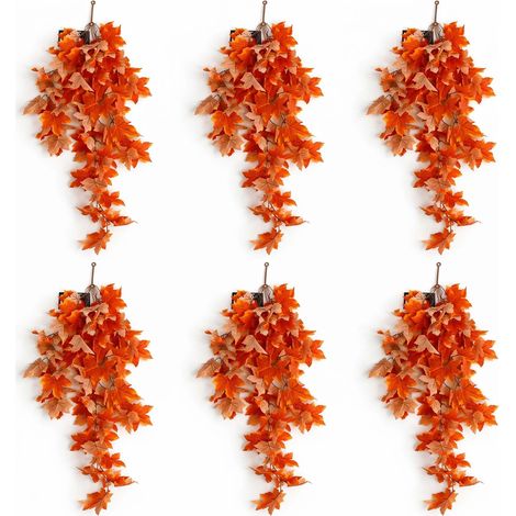 Pack of 6 x 70cm Artificial Trailing Grape Ivy Plant Faux Hanging Foliage - Orange - Premium Quality (1/5)