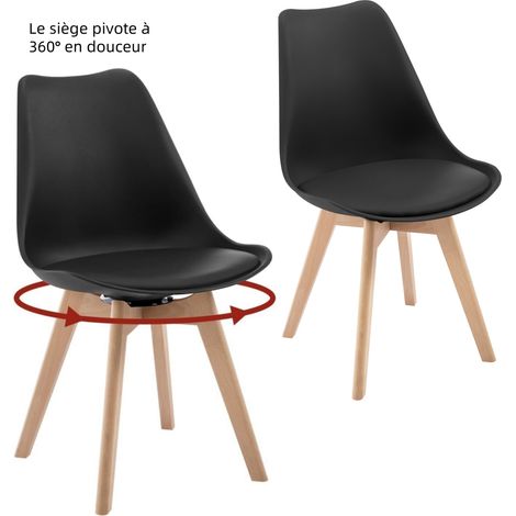 Woltu – Lot de 2 chaises pivotantes salle à manger – Siège en similicuir noir – Pieds en bois massif – Hauteur d'assise 47 cm – Capacité 120 kg (1/5)