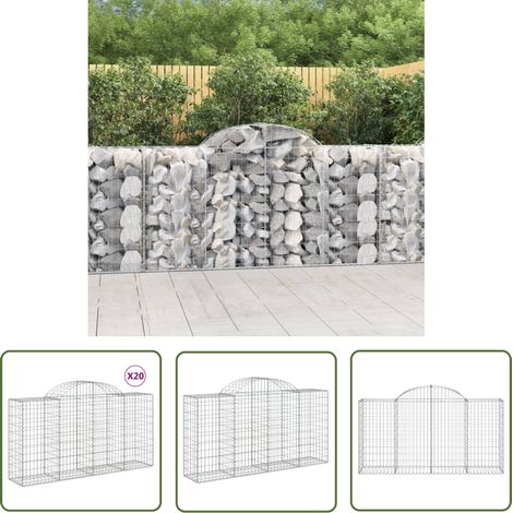 The Living Store Paniers à gabions arqués 20 pcs 200x50x100/120 cm fer galvanisé - Panier Gabion - Mur Gabion - Clôture Gabion - Décoration Jardin - Barrière Jardin (1/5)