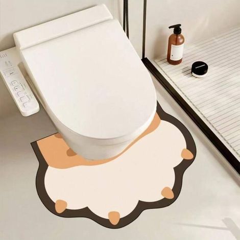 Tapis de sol en forme de U, facile à nettoyer, idéal pour l'entrée de la salle de bain - 50 x 55 cm - Motif patte de chat jaune 1 (1/4)