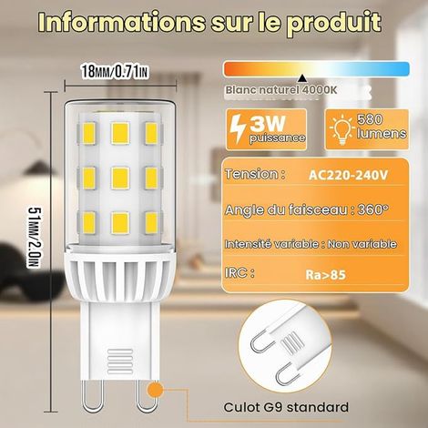 G9 LED Bulbs 3W Natural White 4000K 580LM 60W Halogen Equivalent 360° Beam Angle AC 220-240V (1/3)