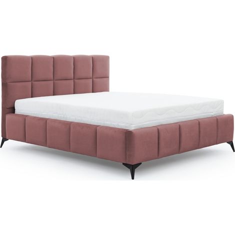Lit coffre Mister prestige - Revêtement velours capitonné-Vieux rose-140x200 (1/5)