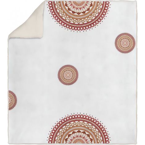 Plaid polaire sherpa imprimé 110x170 cm MANDALA corail, par Soleil d'ocre