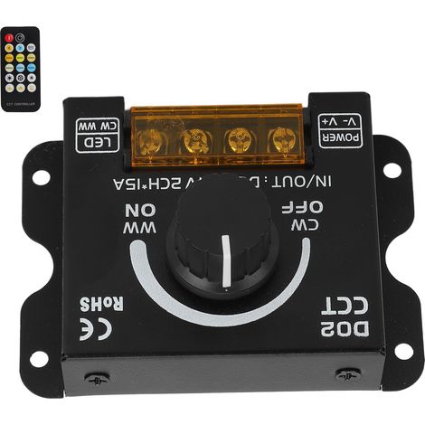 Variateur LED 2 canaux avec encodeur 360°, bouton de réglage de la température de couleur et télécommande pour ruban LED, 5-24 V CC (1/5)