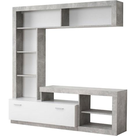 Wohnwand Moggio, Wohnzimmermöbel mit 7 Regalböden, 1 Tür, modulares Set, Weiß