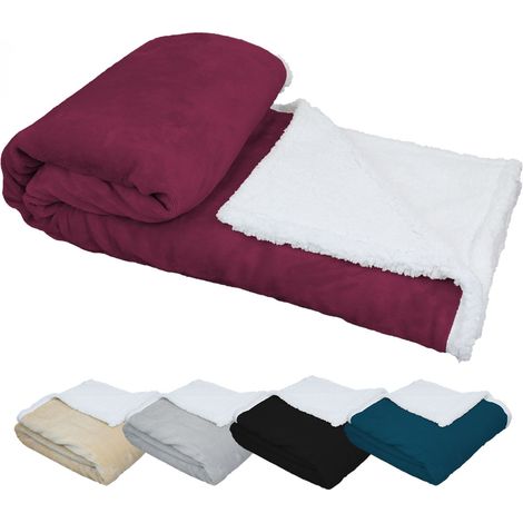 Couverture, plaid polaire 150 x 200 cm en flanelle et sherpa ultra doux - Prune - Vivezen