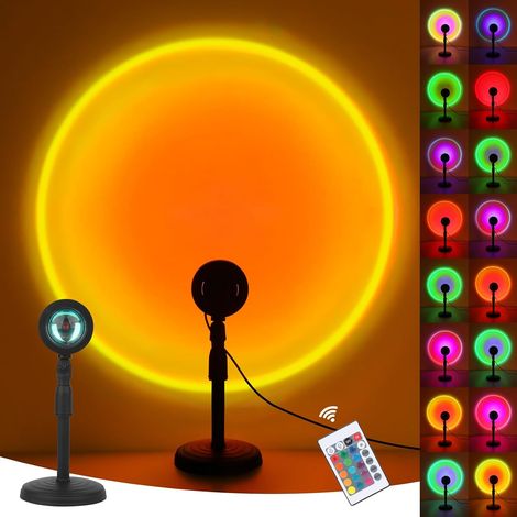Sunset Lamp, Lampe Coucher de Soleil, 16 Couleurs, rotation à 180°,Sunset Light Lampe de Projection, connexion USB, Sunset Lamp Projector pour chambre à coucher, photographie, salon, fête (1/5)