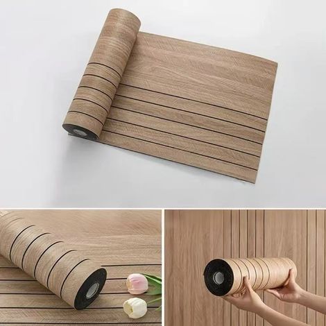 Papier peint 3D, stickers muraux imitation bois, stickers autocollants, PVC imperméable, stickers décoratifs, décoration murale, marron (1/5)