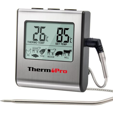 Digital Meat Kitchen Thermometer with Large LCD Screen for Smokehouse Oven Grill Thermometer with Timer and Stainless Steel Temperature Sensor (1/5)