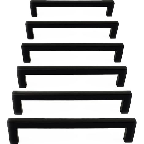 Lot de 6 poignées de porte de meuble en acier inoxydable avec vis, noires, 160 mm (1/4)