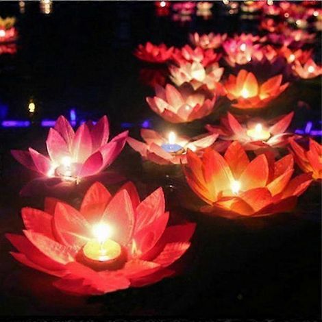 Lot de 10 lanternes flottantes en forme de lotus, lumières artificielles colorées, lotus flottants avec de vraies lumières, lampes de piscine flottantes pour jardin, mariage, etc. (1/5)