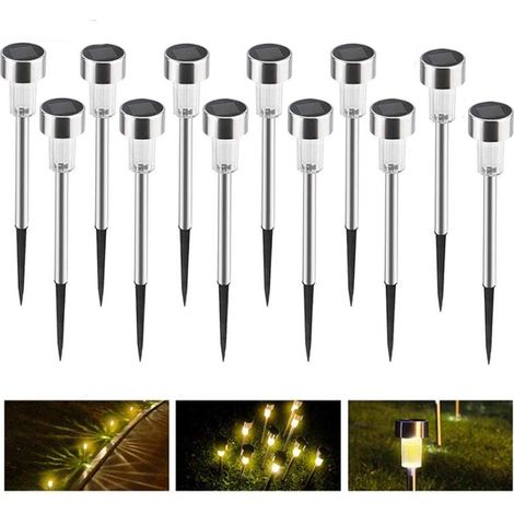 Set of 12 stainless steel solar garden lights for outdoor use, for patio, yard, garden, driveway (1/5)