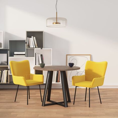 Chaises Ă manger lot de 2 Jaune Velours vidaXL (1/5)
