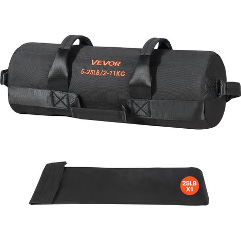 VEVOR Sac de Sable Musculation Reglable 2-11 kg, Sac de Sport Fitness Vide Non Rempli, en Nylon et PU, avec Poignees Solides, Materiel d’Entrainement pour CrossFit Exercices a Domicile Gym, Noir