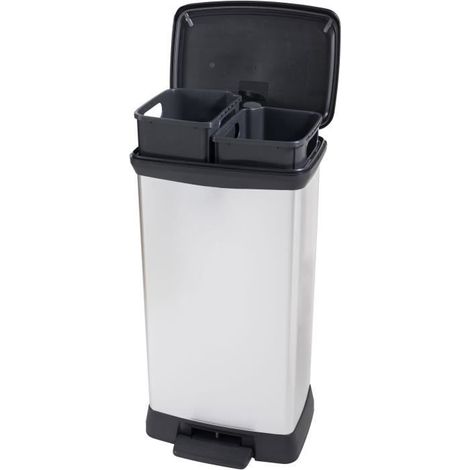 Curver Duo Rechteck Mülltonne metallisch grau 46 Liter (1/3)