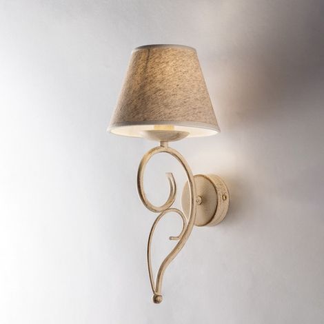 Applique murale en fer Vienna Ivoire Or une lumière abat-jour effet tissu 19x h38 cm