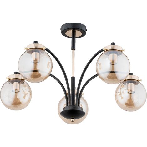 Alfa VIOLA KULA Modern Ceiling Light 5x E14, 60cm Black & Gold Metal Chandelier with Decorative Glass Globe Shades for Living Room, Dining, Bedroom Indoor Fixture (1/4)