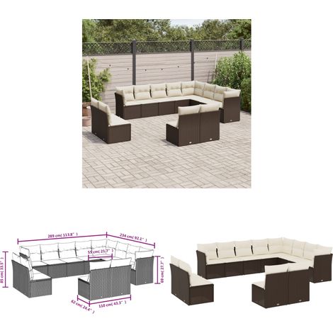 12-tlg. Garten-Sofagarnitur mit Kissen Braun Poly Rattan - Gartensofas - Outdoor Möbel - Gartenmöbelset - Rattan Gartenmöbel - Polyethylen Furniture - Home & Living