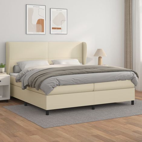 Lit à sommier tapissier avec matelas - Cadre De Lit Moderne: King Size - Lit Double - Crème 200x200cm Similicuir Chic-272597 (1/5)