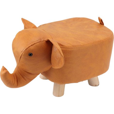 Tabouret Animal Éléphant Orange Adorable en Tissu Rembourré pour Déco Chambre Enfant Salon Salle de Jeux (1/5)