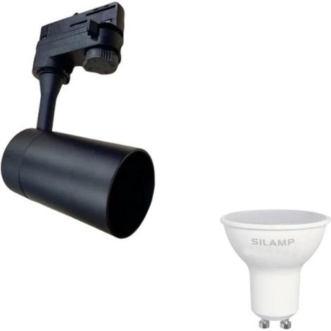 Kit Spot LED sur rail 80° Triphasé Noir + Ampoule LED GU10 8W - (1/5)