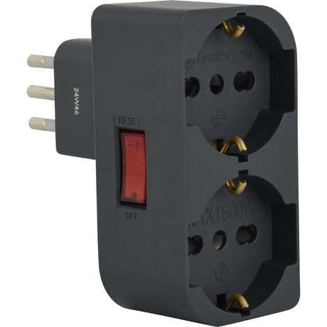 Adaptateur Double économie d'espace Deux Prises Avant P40 Polyvalent (10/16 A + Schuko Allemand), Petite Prise 10 A Hors Prise/Interrupteur, (1/5)