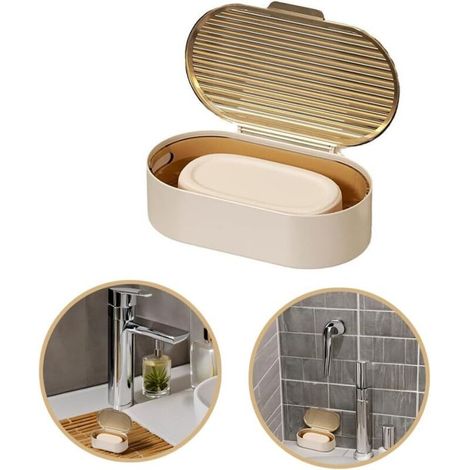 Seifenbox, doppelwandiger Seifenhalter mit Deckel, tragbarer Reise-Seifenhalter, wasserdichte und versiegelte Seifenschale für Zuhause, Badezimmer, Wandern, Reisen, Camping (Bernsteinfarben) (1/4)
