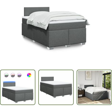 vidaXL LED-Leuchten - Boxspringbett mit Matratze Dunkelgrau 120x200 cm Stoff (1/5)
