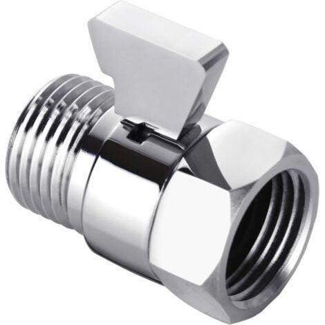 (Chrome) Water Flow Control Valve, Brushed Nickel Shut-Off Valve for Hand Shower, Adjustable Water Pressure Shut-Off Valve, Standard Brass G1/2 Connection (1/5)